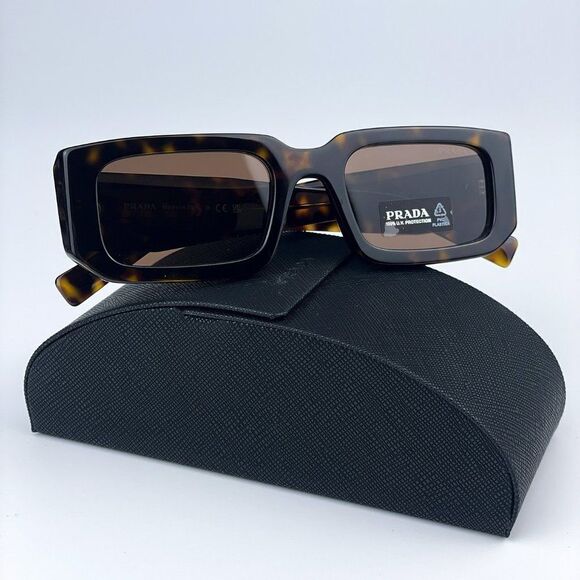 NEW Prada PR06YS 2AU8C1 Havana Tortoise Dark Brown Rectangle Unisex Sunglasses - Picture 1 of 13
